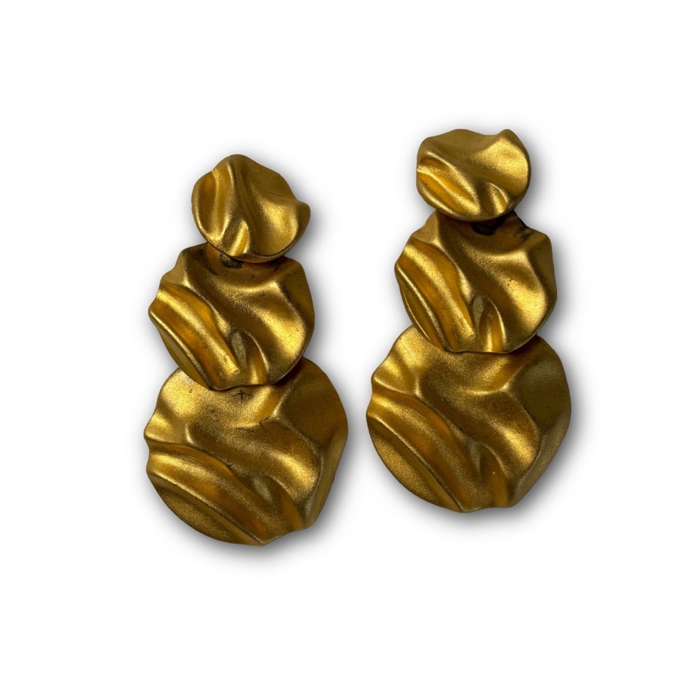 Estate Sculptural Matte Gold-Tone Statement Earrings
